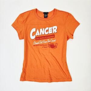 Y2k FANG Baby Tee Graphic Sparkle Text Horoscope - Size Medium